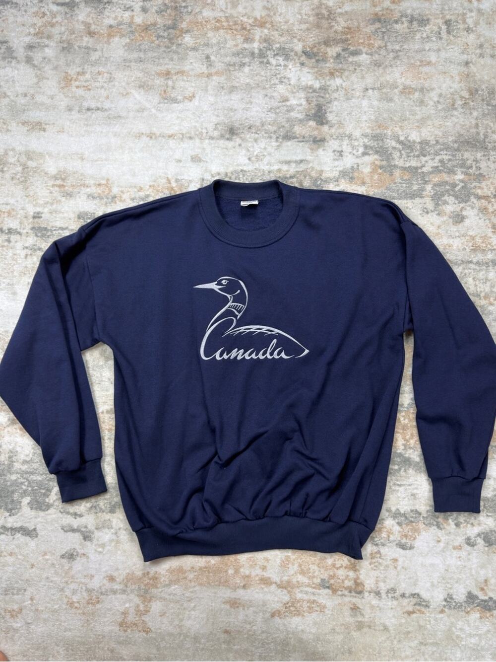 Vintage 90s Canada Loon Sweatshirt Navy Blue Cityscape Made in Canada Large